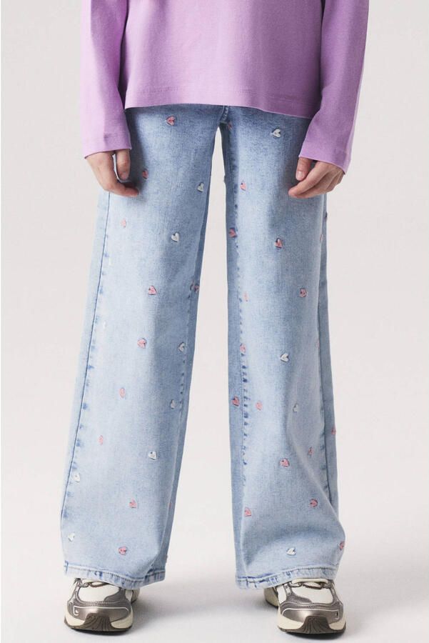 NAME IT KIDS wide leg jeans met hartjes light blue denim