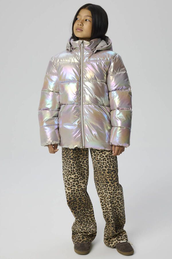 NAME IT KIDS winterjas beige roze groen Meisjes Polyester Capuchon Meerkleurig