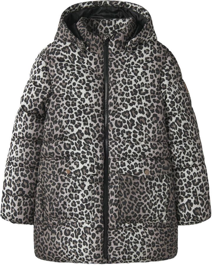 NAME IT KIDS winterjas met panterprint bruin zwart