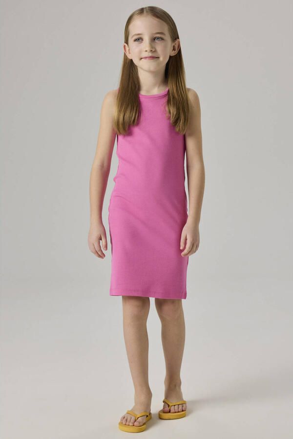 NAME IT KIDS zomerjurk rib gebreid felroze