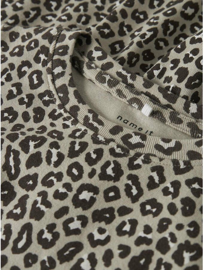 NAME IT MINI midi jurk met plooien en panterprint lichtgroen - Foto 2