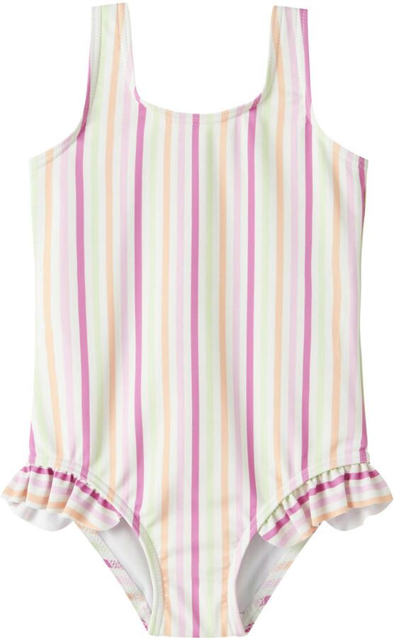 NAME IT MINI badpak met ruches ecru roze groen