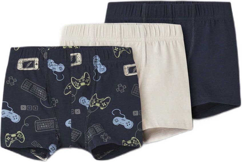 NAME IT MINI boxershort donkerblauw ecru (set van 3) - Foto 3