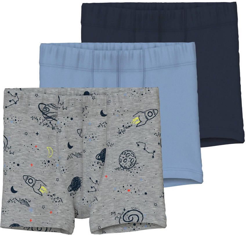 NAME IT MINI boxershort grijs blauw donkerblauw (set van 3)