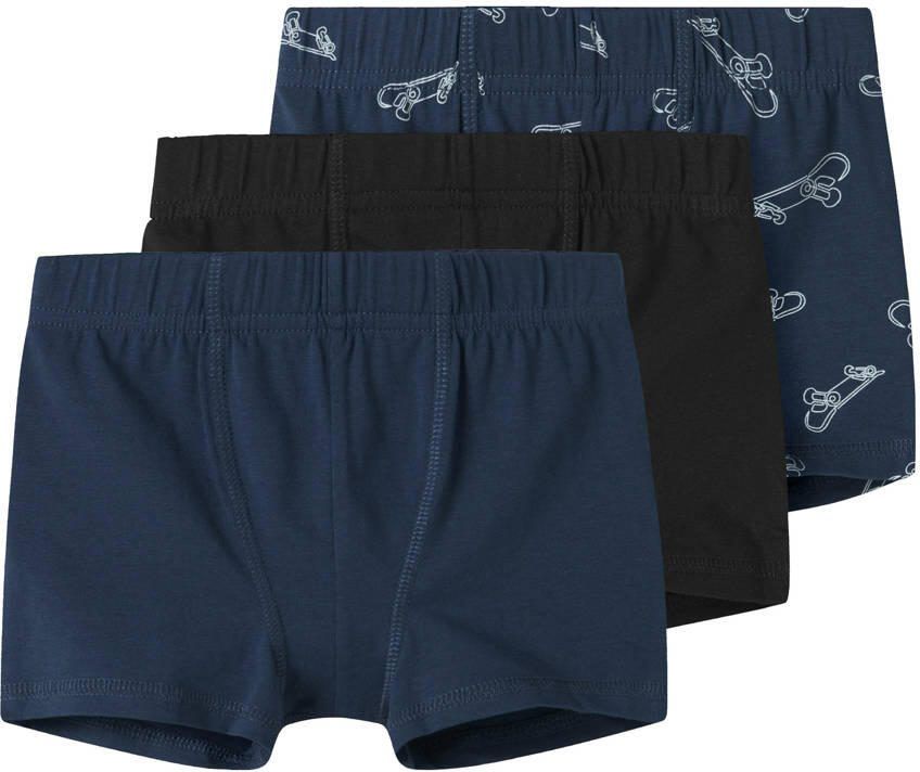 NAME IT MINI boxershort donkerblauw zwart (set van 3) Jongens Stretchkatoen
