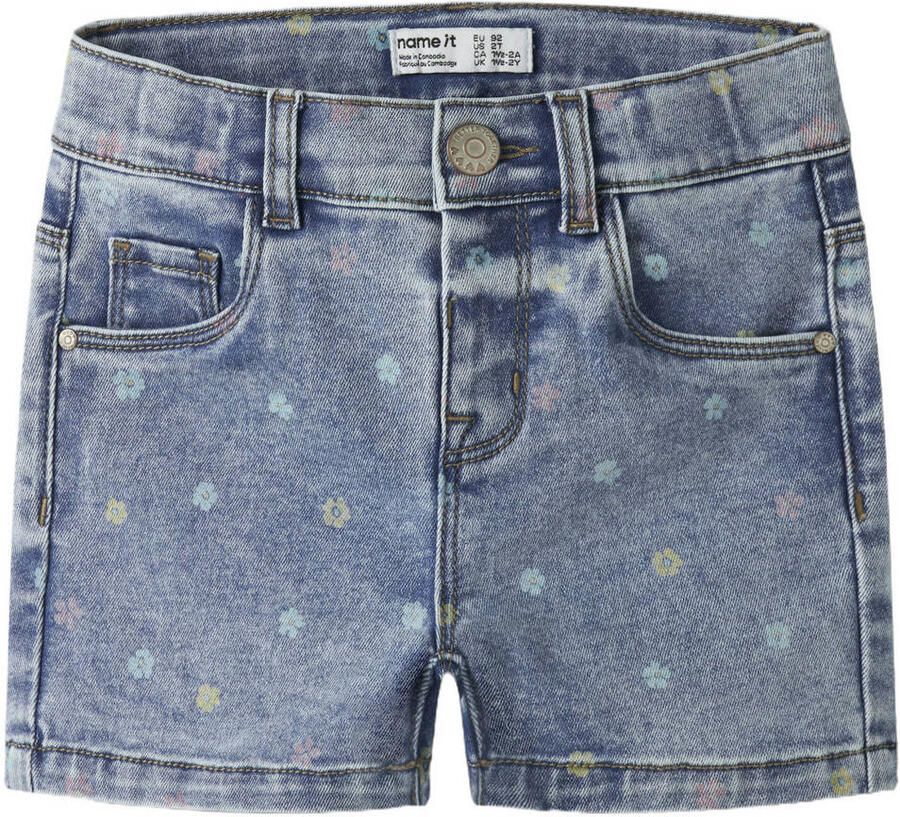 NAME IT MINI denim slim short met bloemen