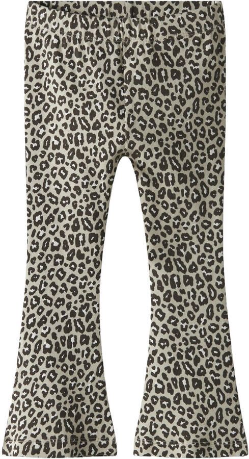NAME IT MINI flared broek met panterprint lichtgroen Meisjes Katoen Panterprint