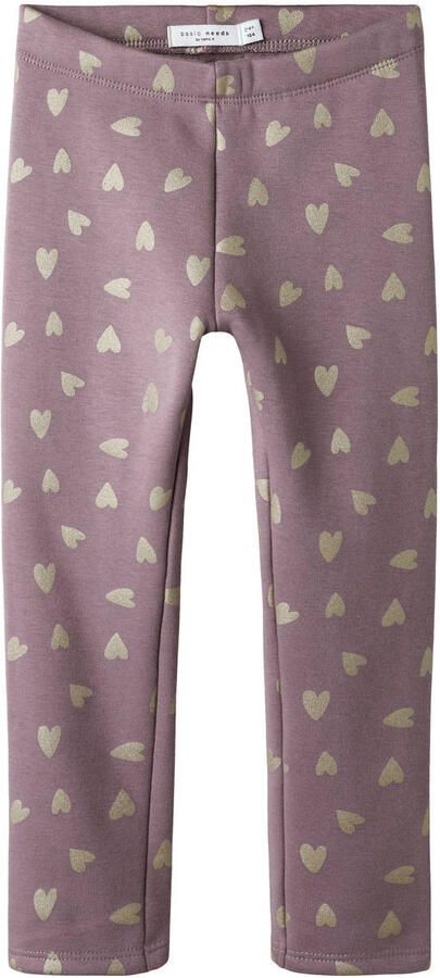 NAME IT MINI fleece legging NMFTAVINA met hartjes paars roze - Foto 3