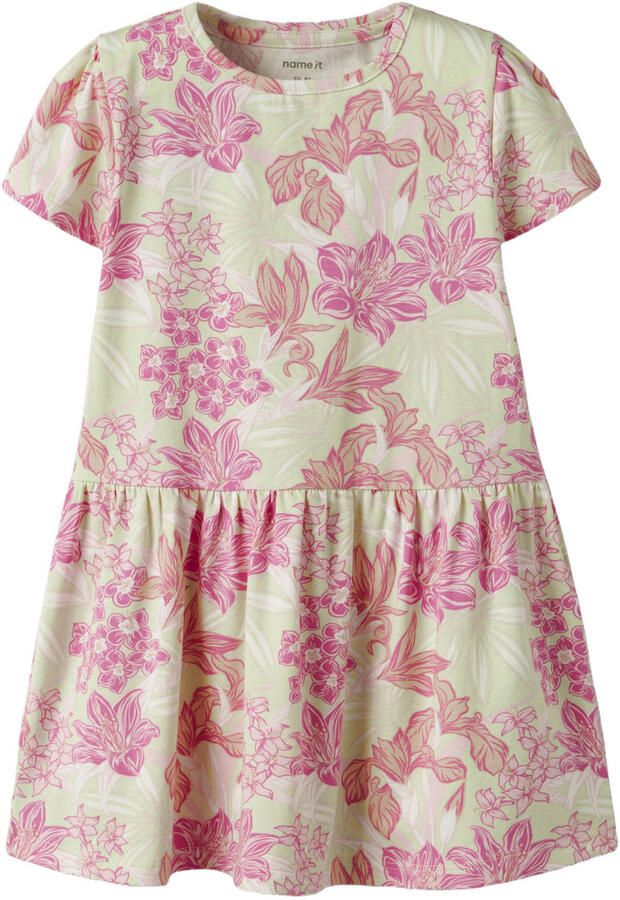 NAME IT MINI gebloemde A-lijn jurk roze
