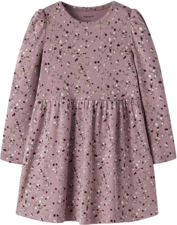 NAME IT MINI gebloemde midi jurk met plooien lila
