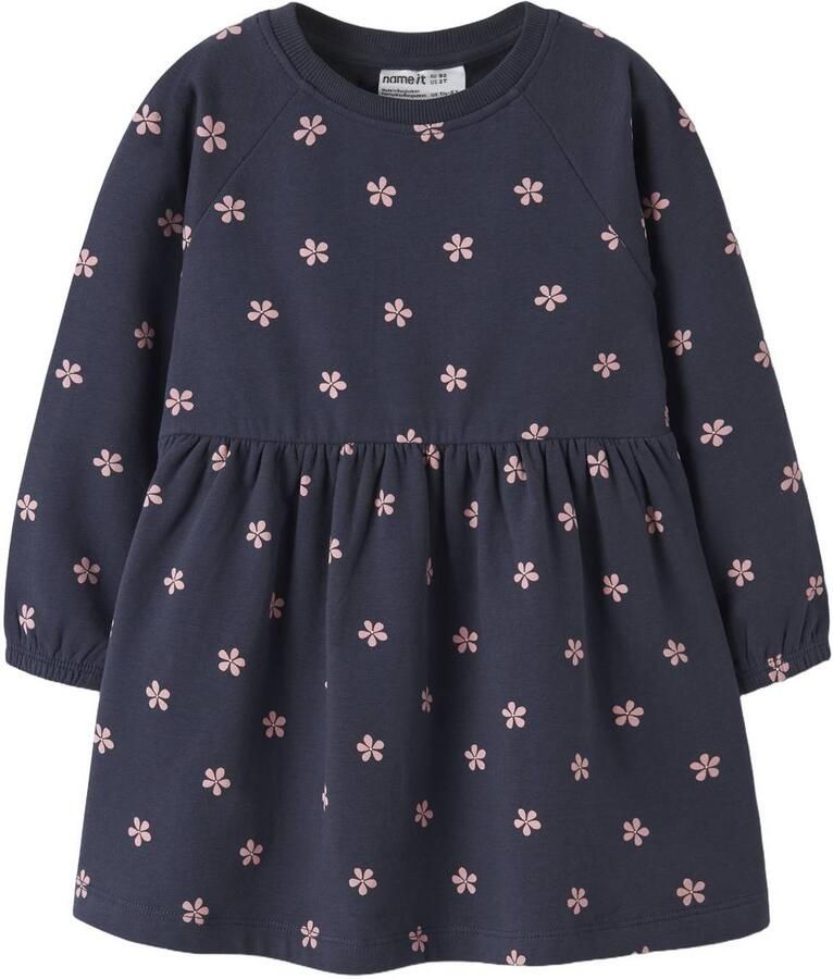 NAME IT MINI gebloemde midi sweatjurk donkerblauw