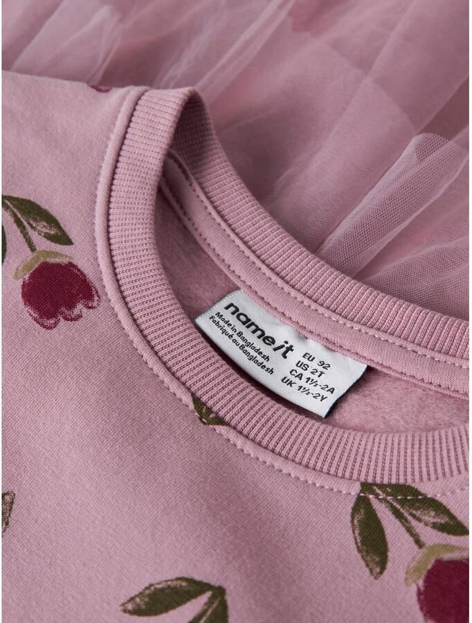 NAME IT MINI gebloemde midi sweatjurk oudroze Meisjes Katoen Ronde hals - Foto 2