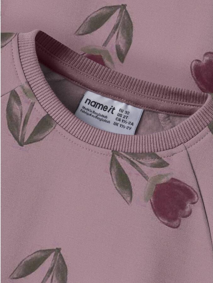 NAME IT MINI gebloemde sweater roze Meisjes Stretchkatoen Ronde hals - Foto 2
