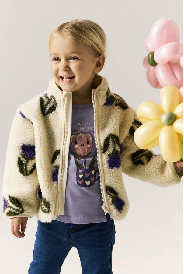 NAME IT MINI gebloemde teddy jas ecru Bloemen - Foto 3