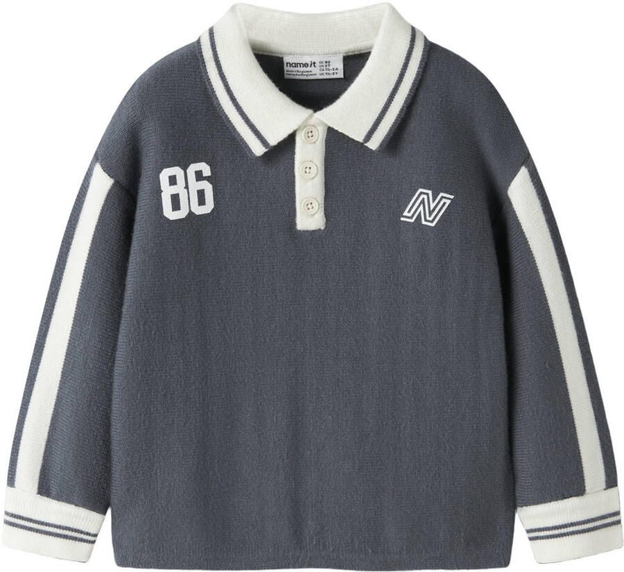 NAME IT MINI gebreide gestreepte trui grijsblauw Jongens Viscose Polokraag
