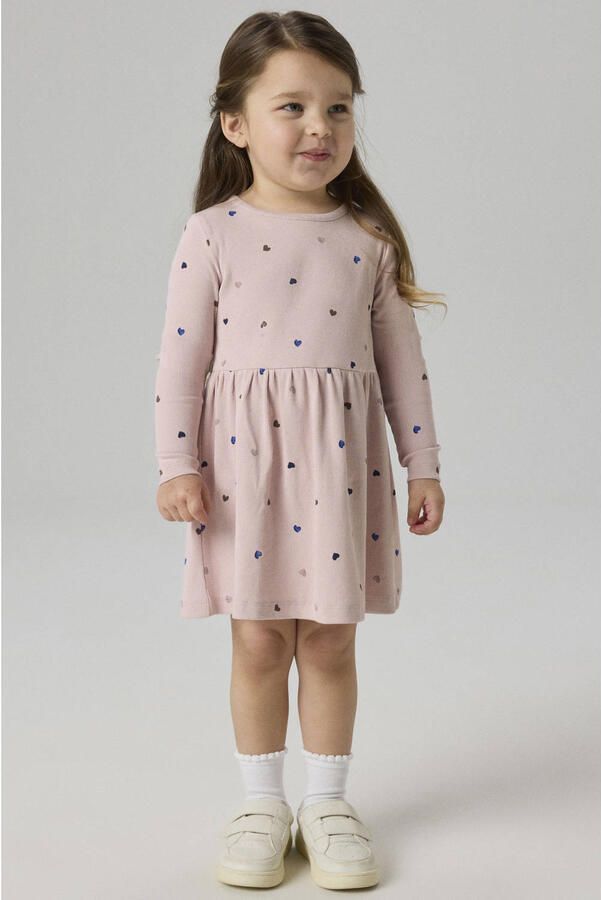 NAME IT MINI gebreide jurk met elastische boord en hartjes lichtroze