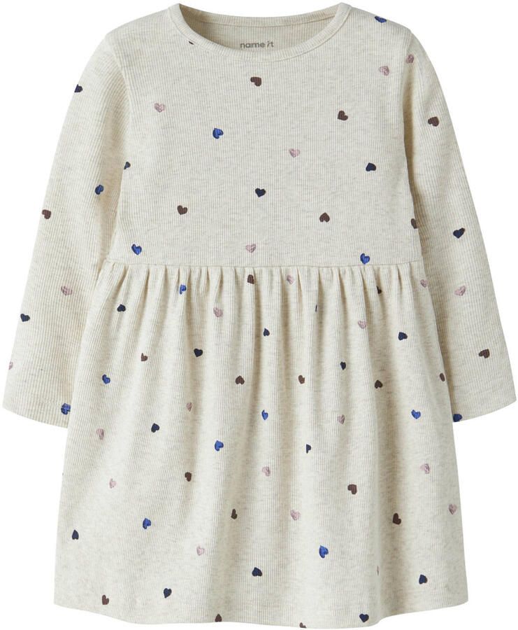NAME IT MINI gebreide jurk met hartjes beige
