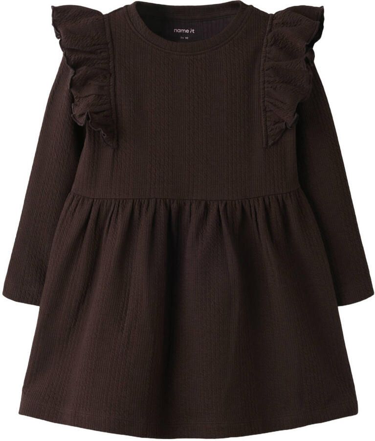 NAME IT MINI gebreide midi jurk met ruches bruin