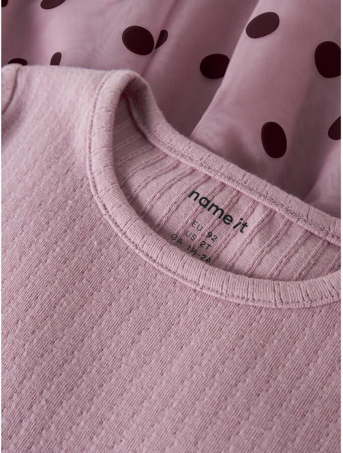 NAME IT MINI gebreide midi jurk met ruches en stippen roze Meisjes Katoen Ronde hals - Foto 2