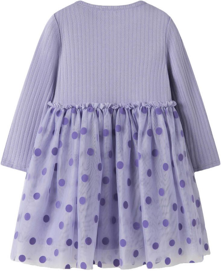 NAME IT MINI gebreide midi jurk met stippen paars - Foto 2