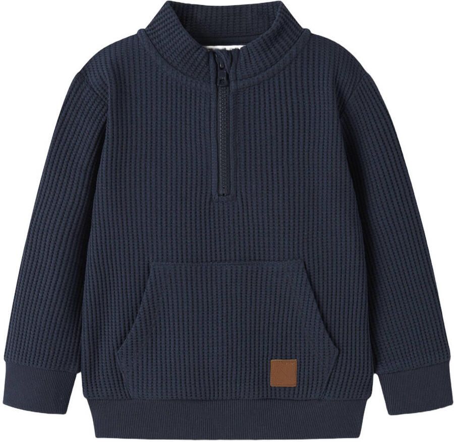 NAME IT MINI gebreide trui donkerblauw Jongens Katoen Opstaande kraag