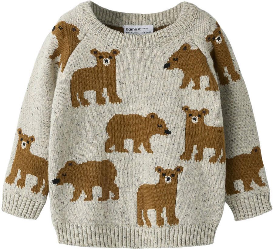 NAME IT MINI gebreide trui met print ecru Jongens Katoen Ronde hals All over print