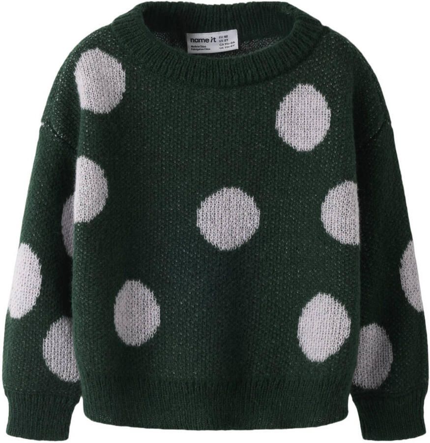 NAME IT MINI gebreide trui met stippen donkergroen wit