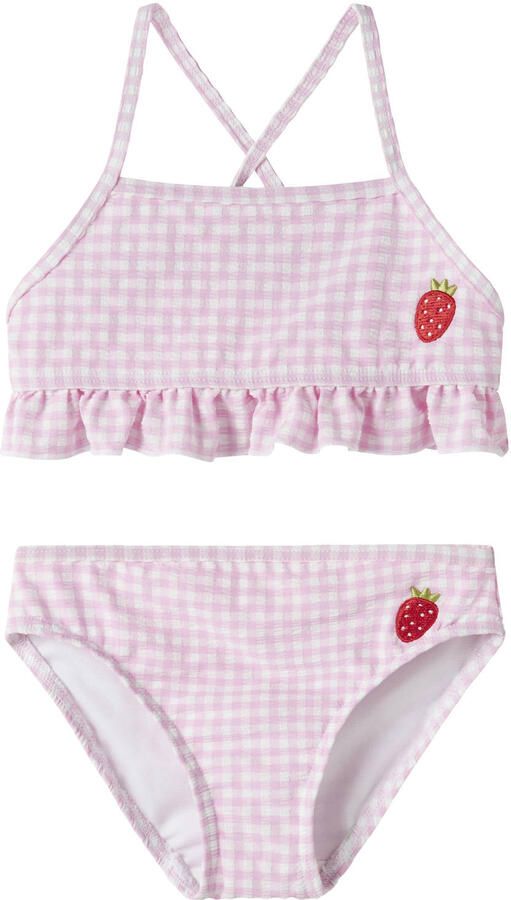 NAME IT MINI geruite crop bikini roze