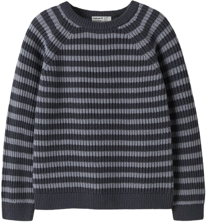 NAME IT MINI gestreepte gebreide trui donkerblauw grijs