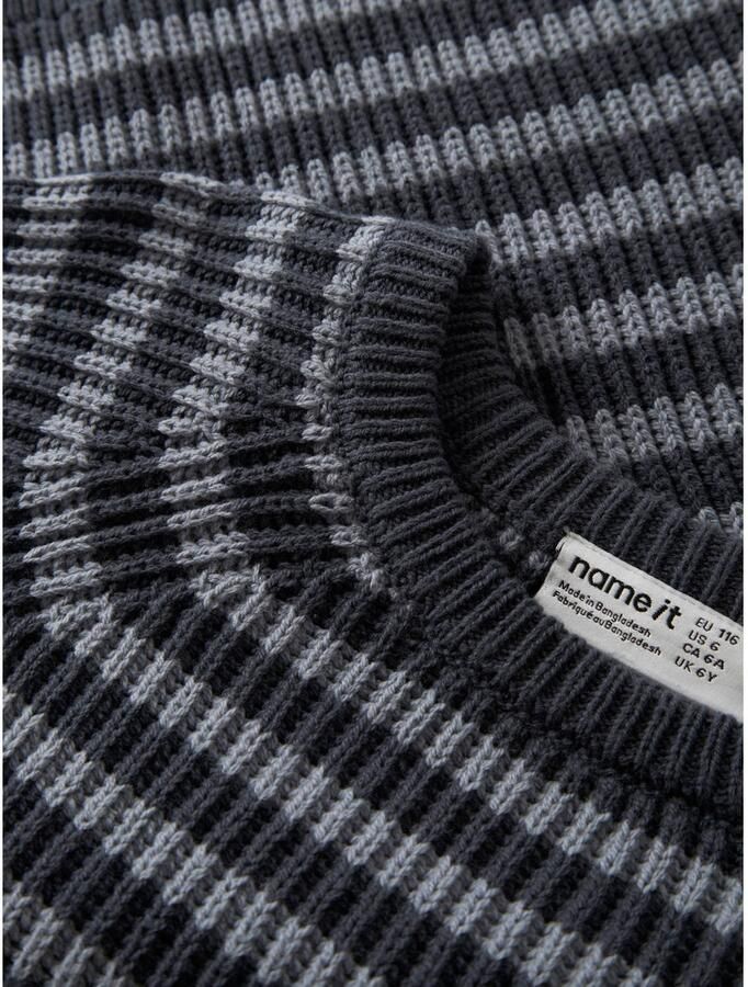 NAME IT MINI gestreepte gebreide trui donkerblauw grijs - Foto 2