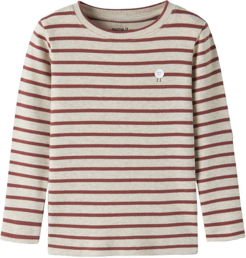 NAME IT MINI gestreepte longsleeve beige rood Meisjes Katoen Ronde hals