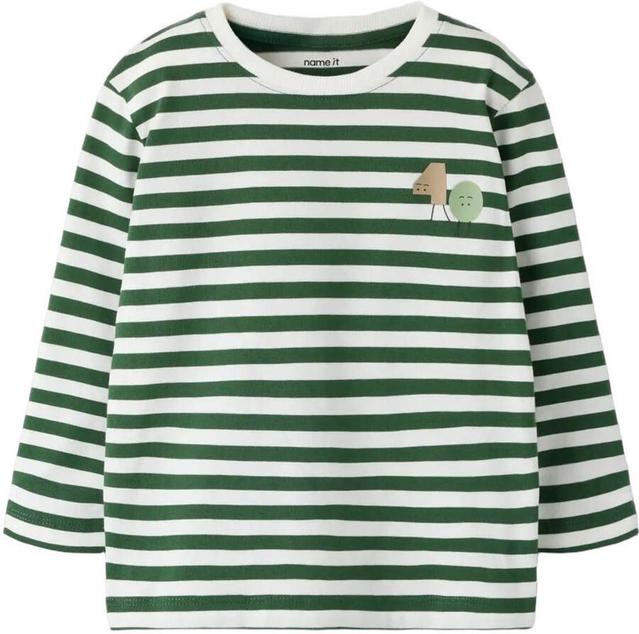 NAME IT MINI gestreepte longsleeve groen wit Jongens Katoen Ronde hals