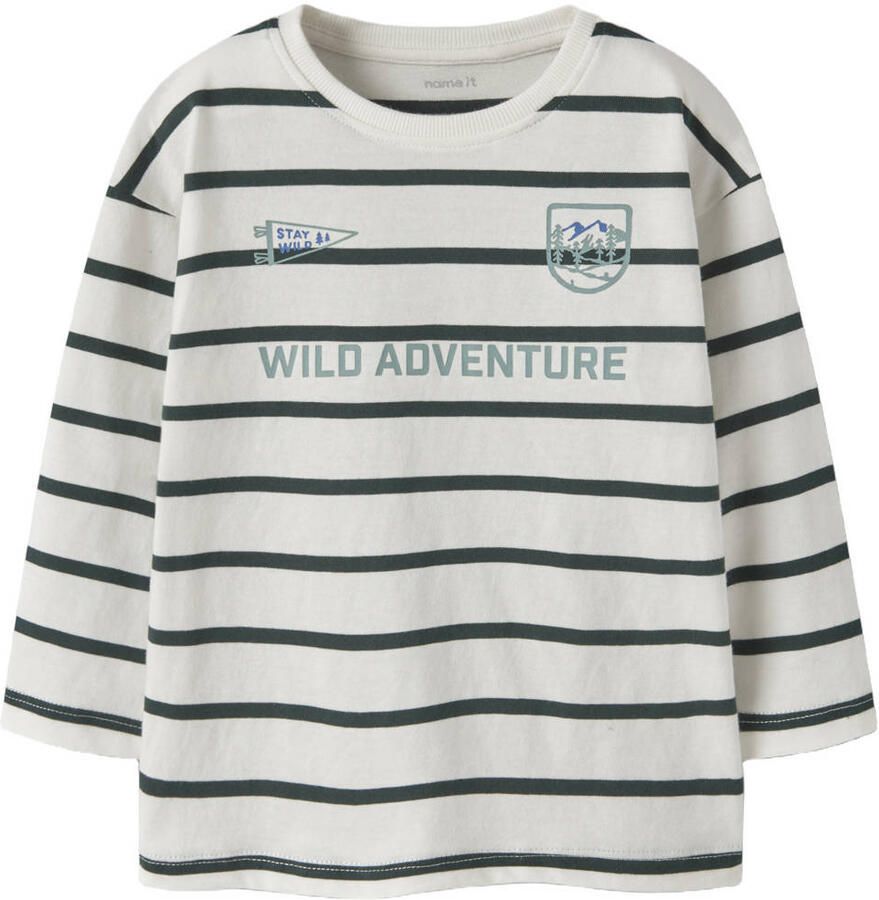 NAME IT MINI gestreepte longsleeve met tekst wit zwart
