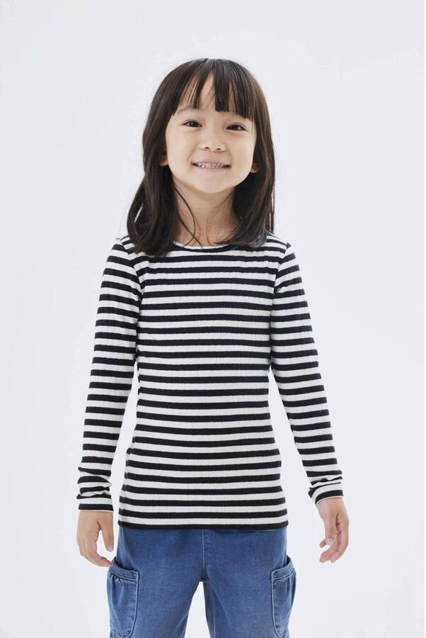 Name it MINI gestreepte longsleeve NMFSURAJA zwart offwhite Meisjes Stretchkatoen Ronde hals 104 - Foto 2