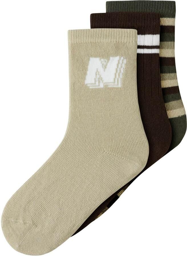 NAME IT MINI gestreepte sokken beige donkerbruin groen Jongens Stretchkatoen