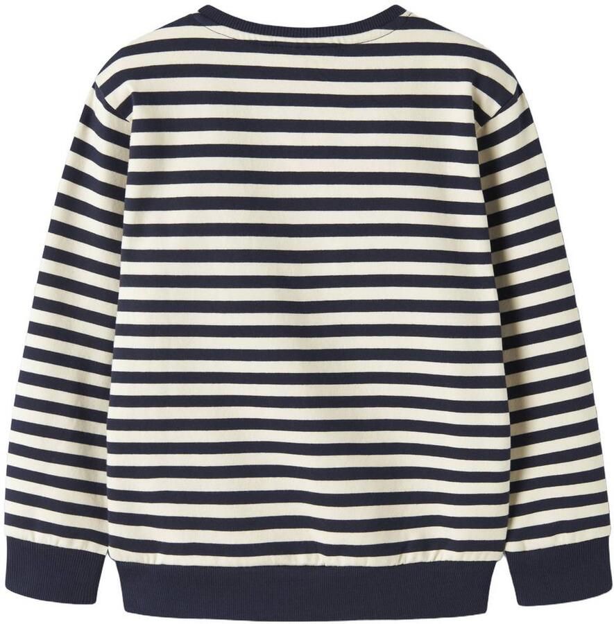 NAME IT MINI gestreepte sweater met borduursels donkerblauw wit Printopdruk