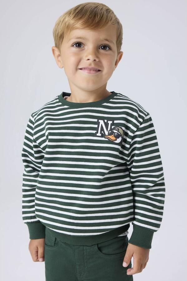 NAME IT MINI gestreepte sweter met patch groen Sweater Streep