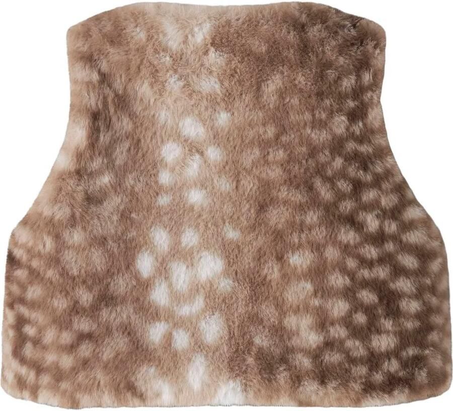 NAME IT MINI gilet met dierenprint bruin ecru Meisjes Imitatiebont Ronde hals - Foto 2