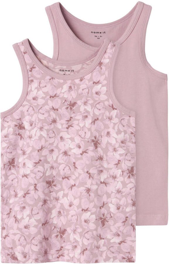 Name it MINI hemd NMFTANK TOP FLOWER set van 2 mauve Paars Meisjes Stretchkatoen Ronde hals 104 - Foto 3
