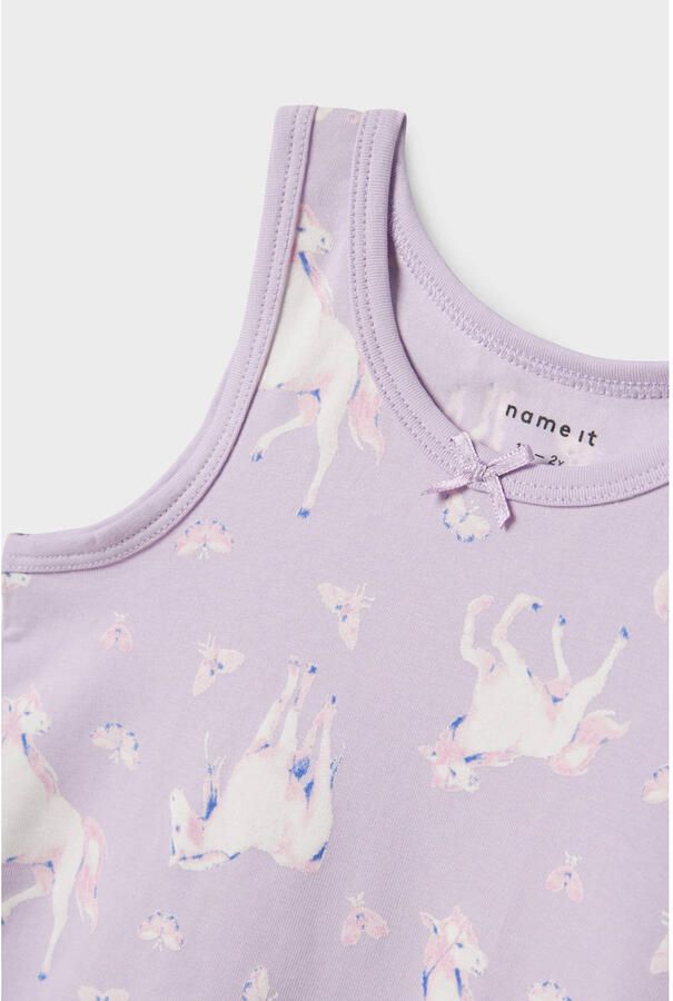 Name it MINI hemd NMFTANK TOP HORSE set van 2 lila roze Paars Meisjes Stretchkatoen Ronde hals 104