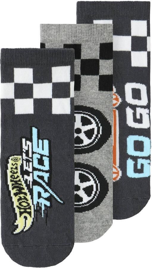 NAME IT MINI Hotwheels sokken antraciet grijs (set van 3) Jongens Katoen