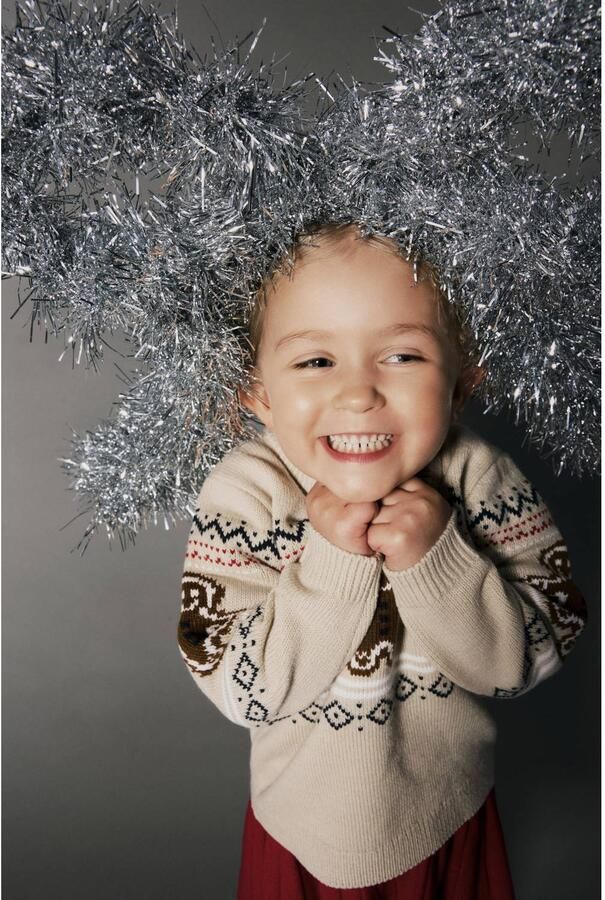 NAME IT MINI jacquard kersttrui met print beige Jongens Acryl Ronde hals