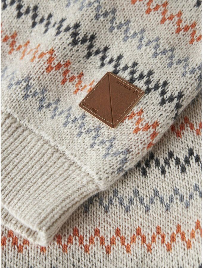 NAME IT MINI katoenen gebreide trui met print beige All over print - Foto 2