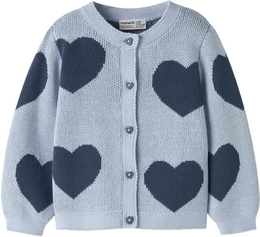 NAME IT MINI katoenen gebreide vest met hartjes blauw