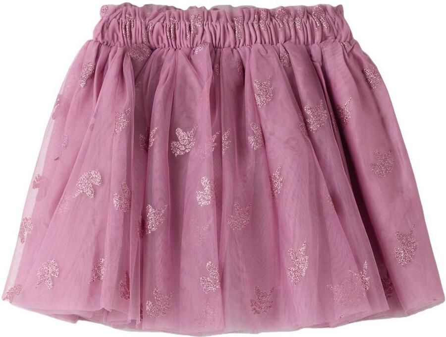 NAME IT MINI korte A-lijn tule rok met hartjes roze