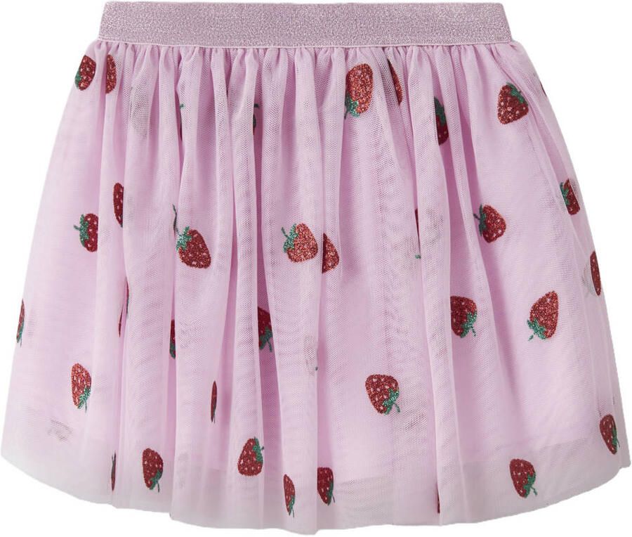 NAME IT MINI korte tule rok met aardbeien roze