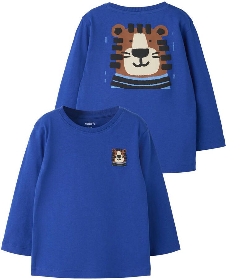 NAME IT MINI longsleeve met backprint blauw