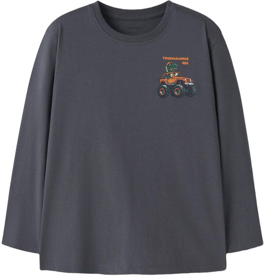 NAME IT MINI longsleeve met backprint donkerblauw Jongens Katoen Ronde hals