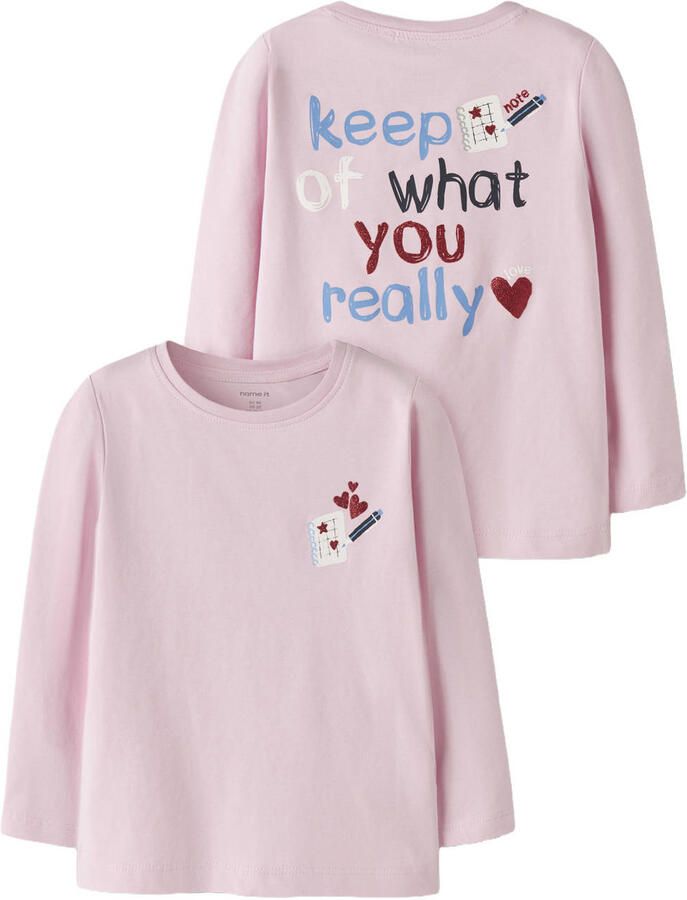 NAME IT MINI longsleeve met backprint roze - Foto 3