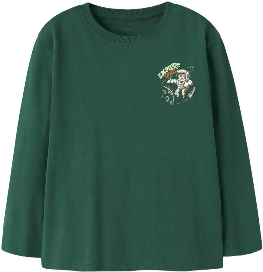 NAME IT MINI longsleeve met print en backprint groen Jongens Katoen Ronde hals